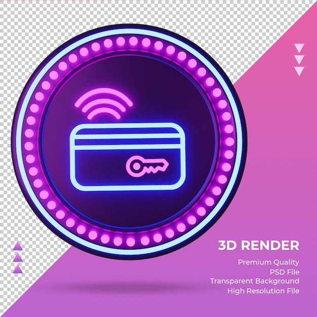 PSD Ícone 3d sinal de néon chave do quarto renderizando a vista frontal