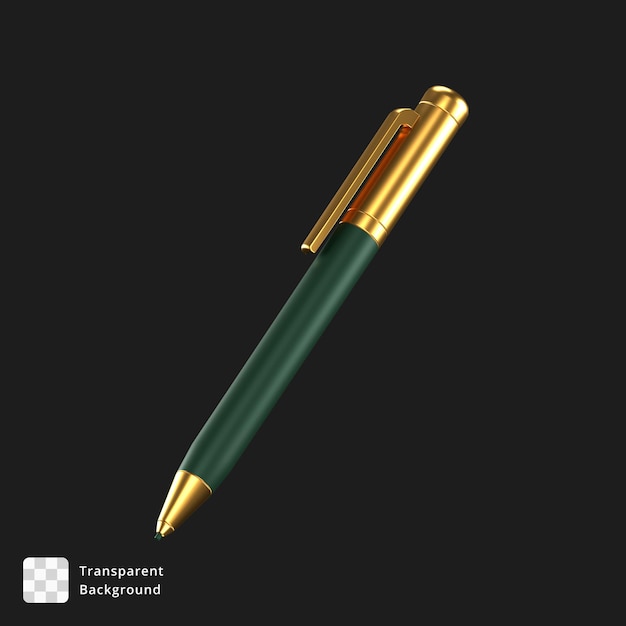 PSD icône 3d d'un stylo vert d'or d'ampli