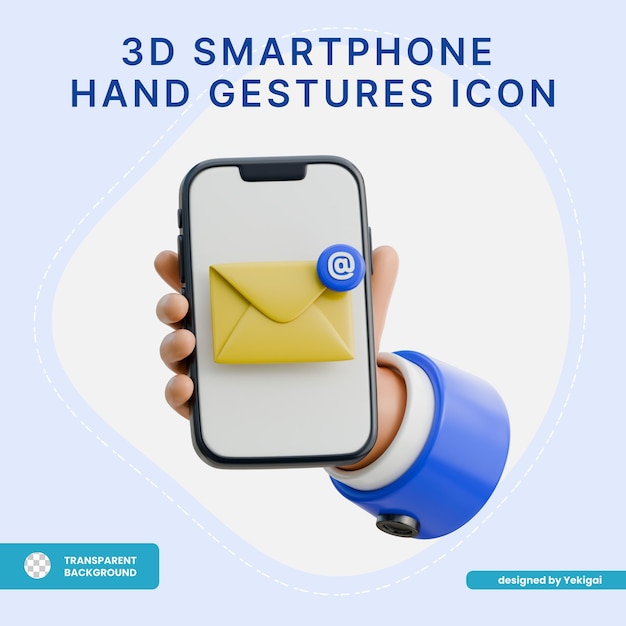 Icône 3D tenant le smartphone en train d'envoyer un e-mail