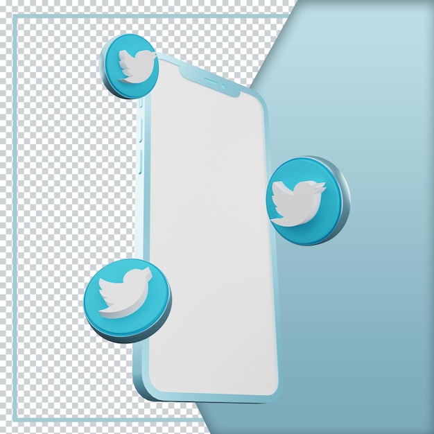 Icône 3d De Twitter Sur Une Maquette De Téléphone Mobile