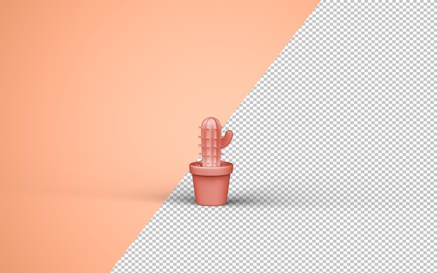 PSD Ícone 3d vermelho monocromático de cor única, um pote de cacto em fundo creme, cor única, renderização em 3d, objetos domésticos