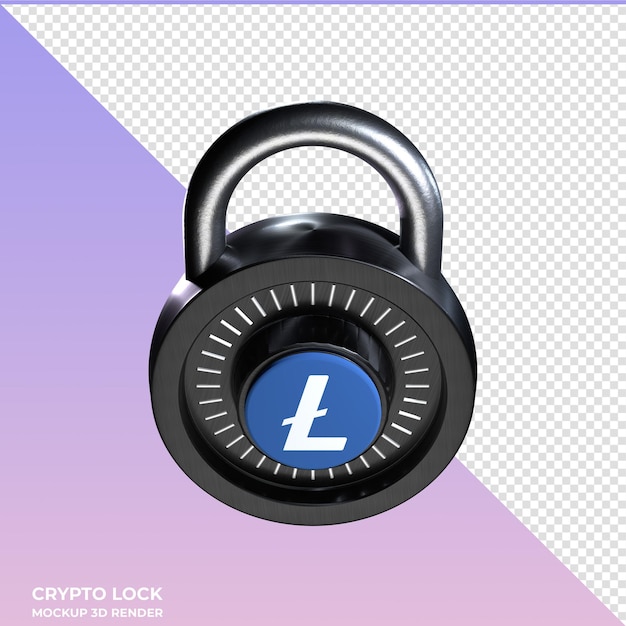 PSD icône 3d de verrouillage crypto litecoin ltc