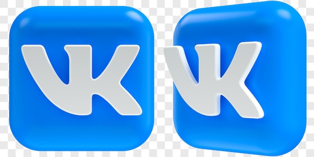 Icone 3D Vkontakte in due angoli anteriori e illustrazioni isolate di tre quarti