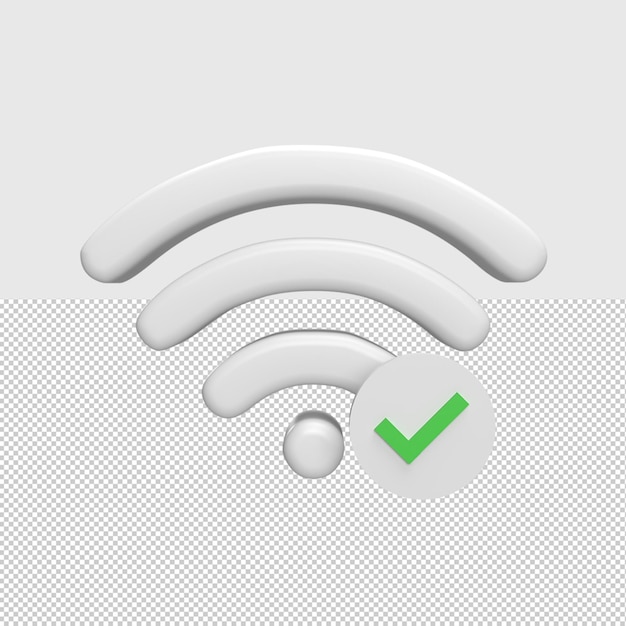 Ícone 3d wifi com ilustração rendida do conceito de marca de lista de verificação