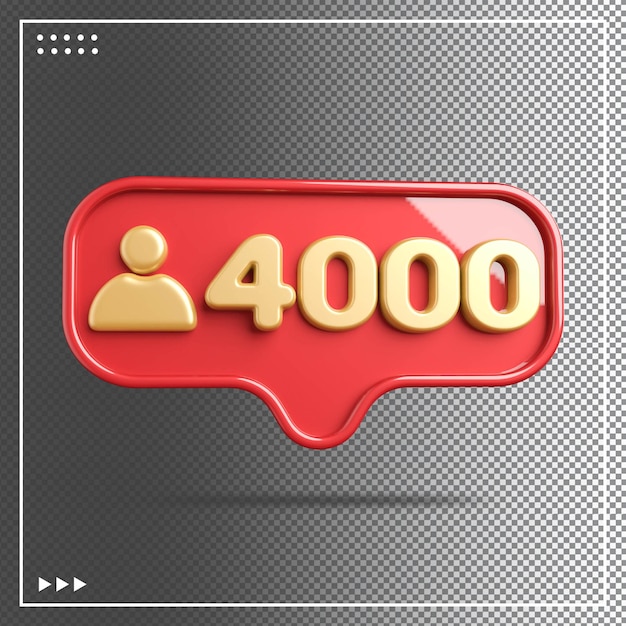 PSD icône 4000 abonnés or avec rouge