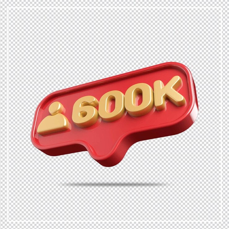 PSD icône 600k followers or avec rouge