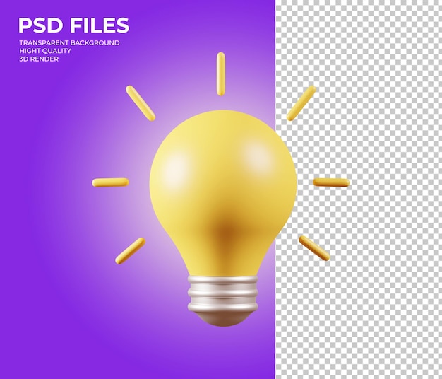 PSD icône d'ampoule jaune 3d rendre le style de dessin animé jaune minimal créativité idée succès commercial