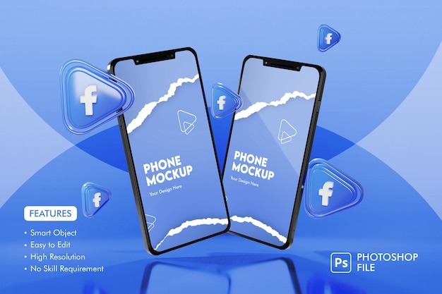 Icône D'applications Facebook 3d Avec Maquette De Smartphone