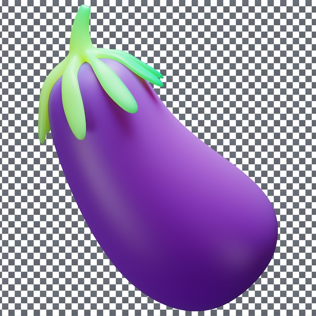 PSD icône d'aubergine psd 3d sur fond isolé et transparent