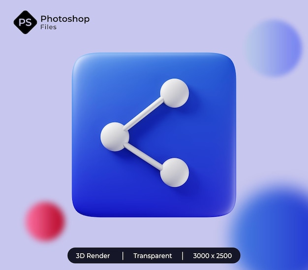 PSD Ícone azul compartilhar estilo de desenho animado renderização 3d botão quadrado branco interface chave elemento ui ux