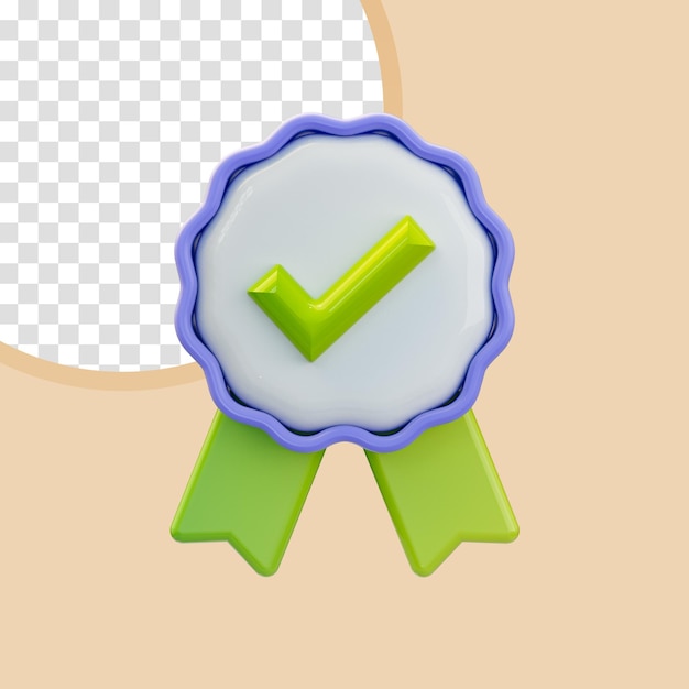 icône de badge de certificat de coche brillant réaliste rendu 3d pour le client de garantie vérifiée par médaille