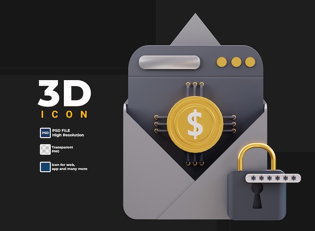 PSD icône de banque mobile de courrier électronique 3d