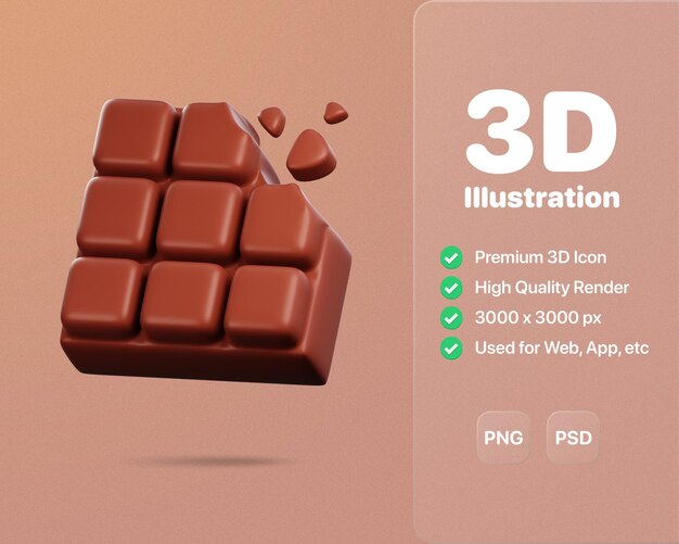 Icône De Barre De Chocolat Illustration 3d