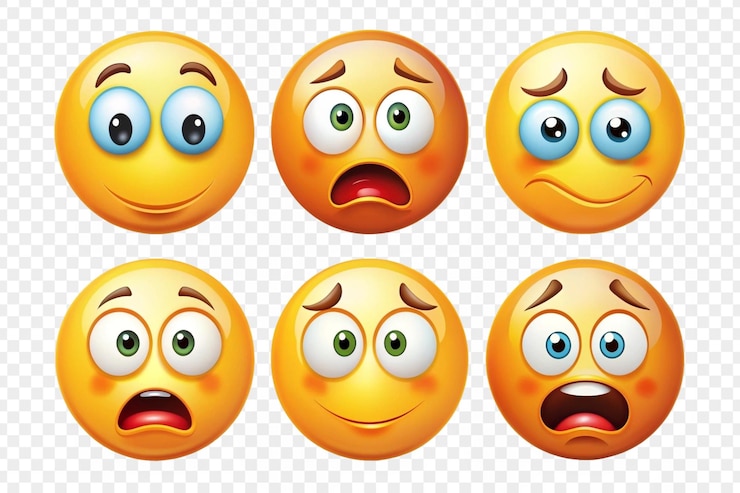 PSD icône de belles expressions emoji très détaillées sur un fond transparent