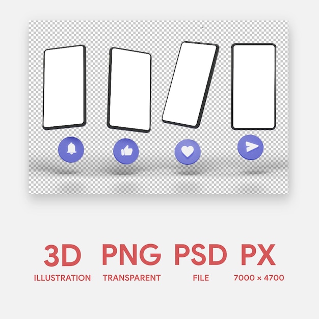 Icône blanche de réseau social d'amour 3d et maquette de téléphone en fond transparent png fichier psd