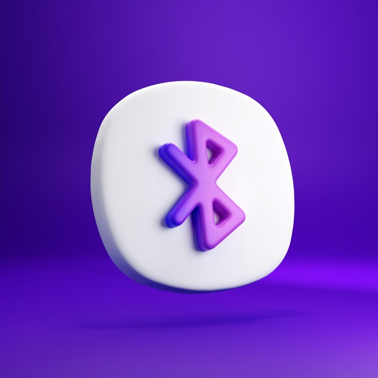 PSD ícone bluetooth 3d isolado com fundo roxo