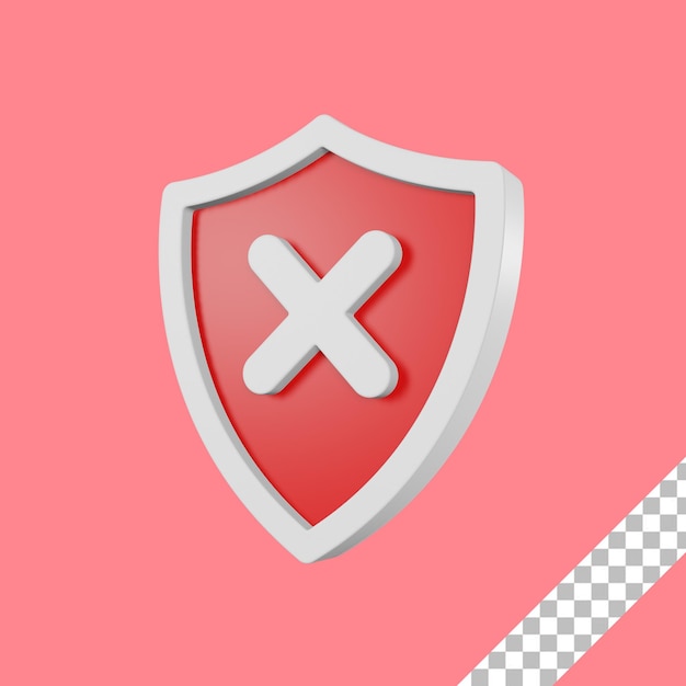 PSD icône de bouclier de danger rouge de rendu 3d avec fond transparent