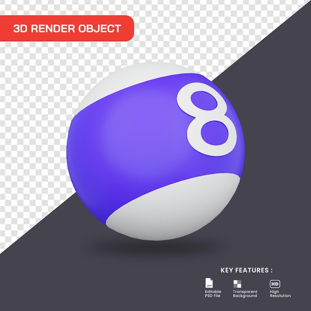 PSD icône de boule de billard de rendu 3d