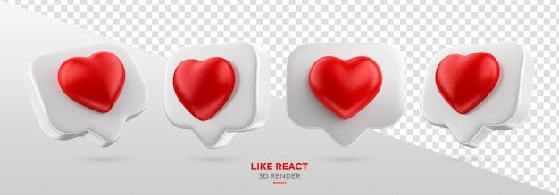 PSD Ícone branco e vermelho como reação de mídia social renderização 3d