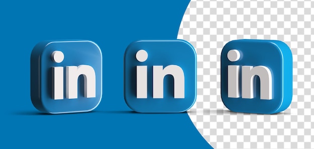PSD Ícone brilhante do logotipo de mídia social do linkedin definido criador de cena 3d render isolado