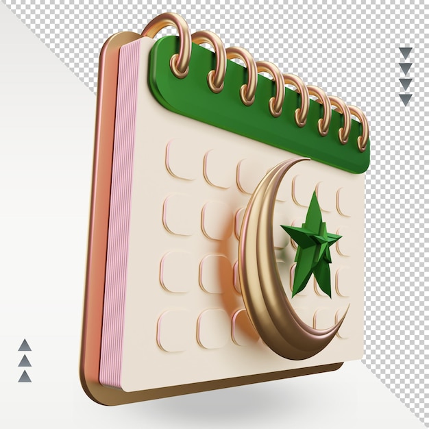 Icône de calendrier ramadan 3d rendu vue de gauche