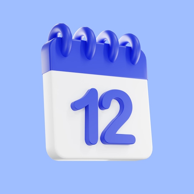 PSD icône de calendrier de rendu 3d avec un jour de 12 couleurs bleu et blanc