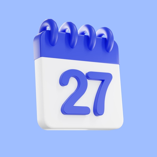 icône de calendrier de rendu 3d avec un jour de 27 couleurs bleu et blanc