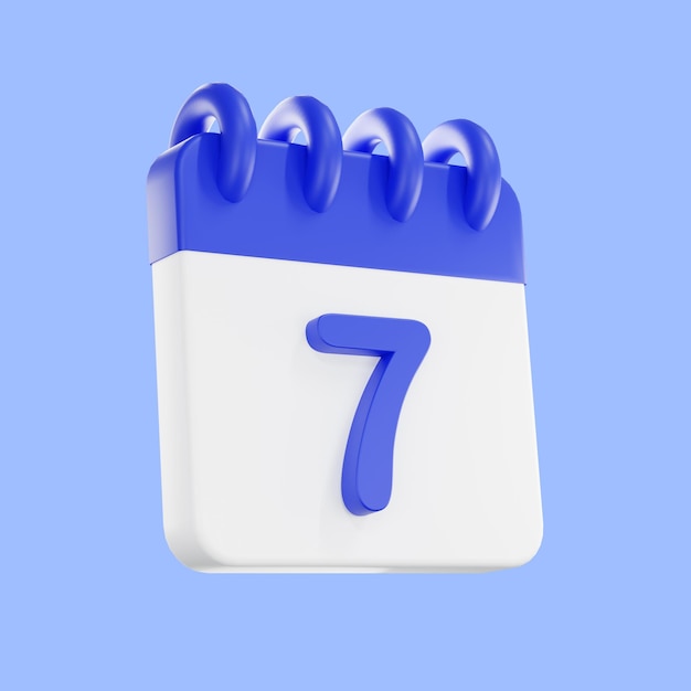 icône de calendrier de rendu 3d avec un jour de 7 couleurs bleu et blanc