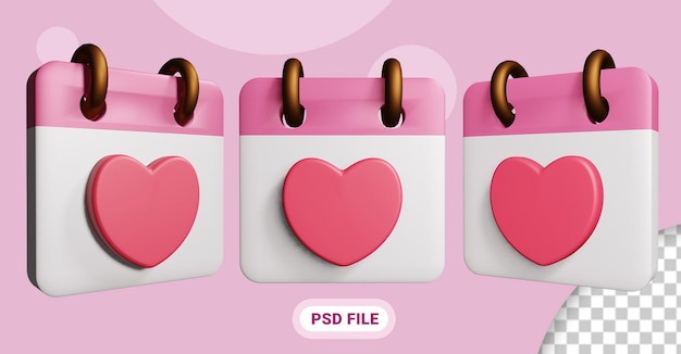 PSD icône de calendrier de la saint-valentin de rendu 3d psd