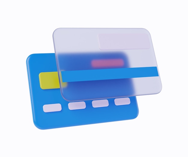 PSD icône de carte de crédit 3d, illustration du paiement en ligne avec un style de morphisme de verre