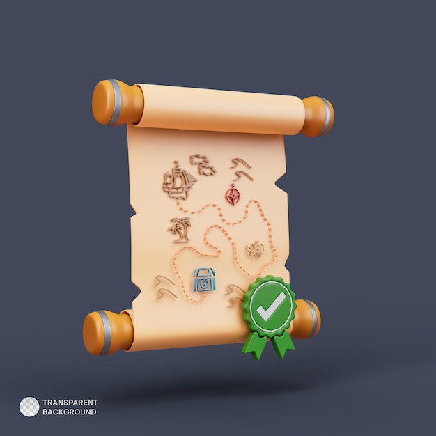 Icône de carte de navigation au trésor Rendu 3d isolé Illustration