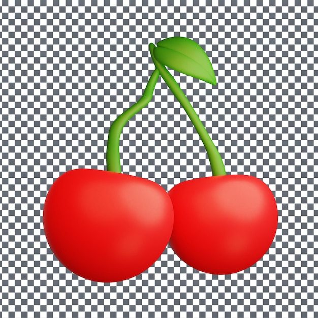Icône de cerise PSD 3D sur fond isolé et transparent