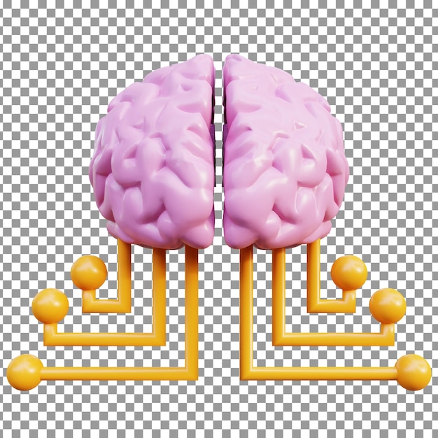 Icône de cerveau PSD 3D sur fond isolé et transparent