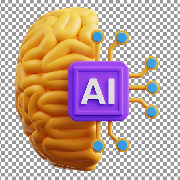Icône de cerveau PSD 3D sur fond isolé et transparent
