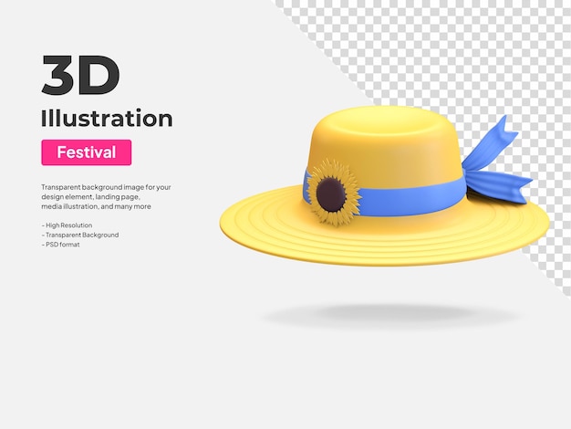 PSD icône de chapeau de fleur de soleil rendu 3d illustration