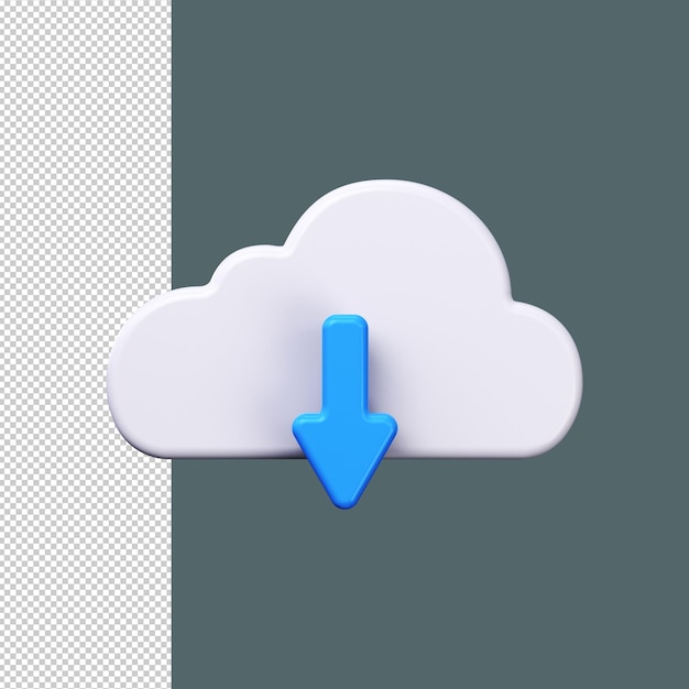 PSD icône de chargement 3d symbole de nuage avec signe vers le bas