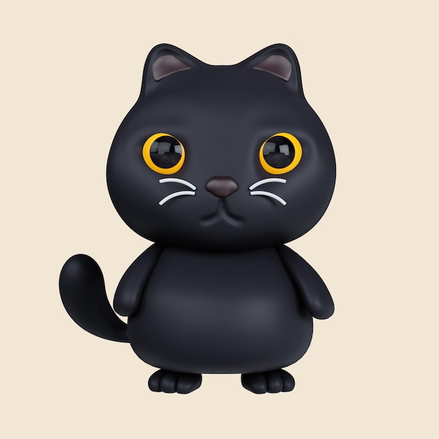Icône de chat noir d'Halloween 3d Élément traditionnel de décor pour icône d'Halloween isolé sur fond gris illustration de rendu 3d tracé de coupe