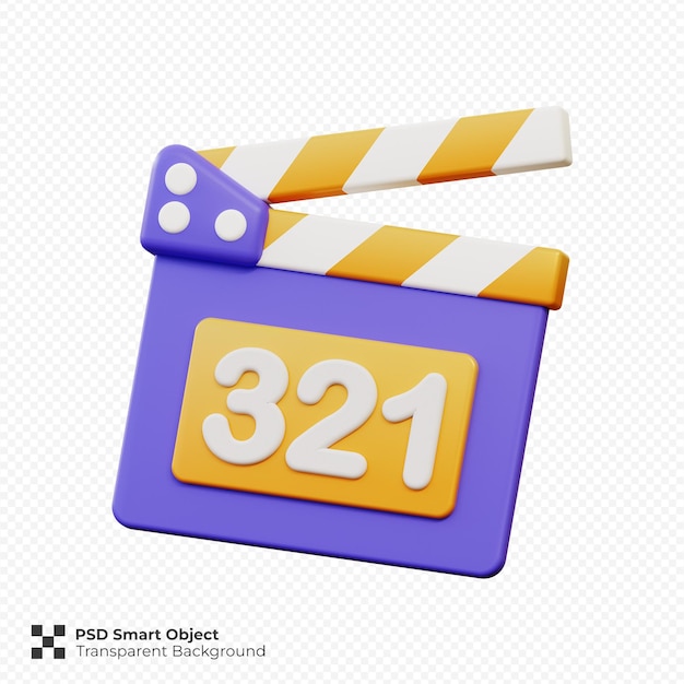 PSD l'icône clapperboard 3d rend l'illustration isolée premium psd