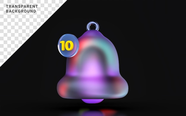 Icône De Cloche De Notification De Morphisme De Verre Avec Lumière Dégradée Colorée Sur Fond Sombre Rendu 3d