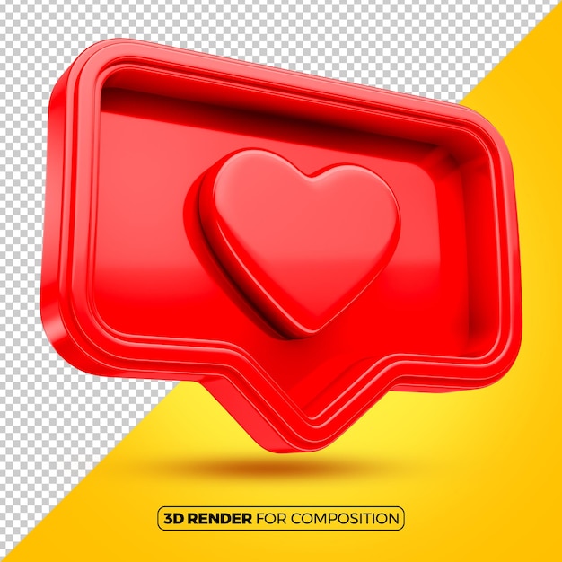 Icône de cœur 3D pour les médias sociaux rouge