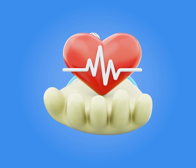 Icône de cœur à la main Symbole de soins de santé médicaux Illustration 3D sur fond transparent