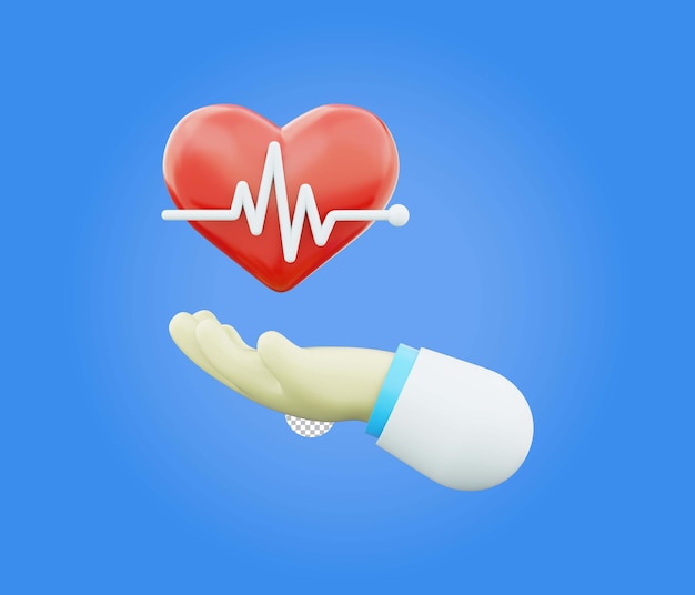 Icône de cœur à la main Symbole de soins de santé médicaux Illustration 3D sur fond transparent