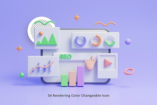Icône De Concept D'analyse Web Et De Marketing Seo Ou Graphique D'analyse De Classement Seo 3d Ou Rapport De Graphique Seo