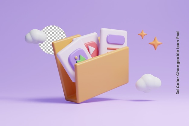 icône de concept de transfert de fichiers 3d ou icône de partage de fichiers 3d ou icône de dossier 3d