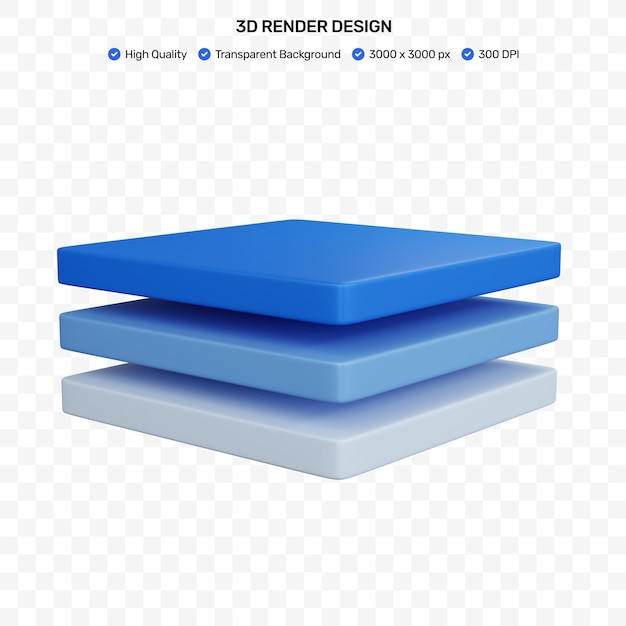 icône de couches bleues de rendu 3d isolée