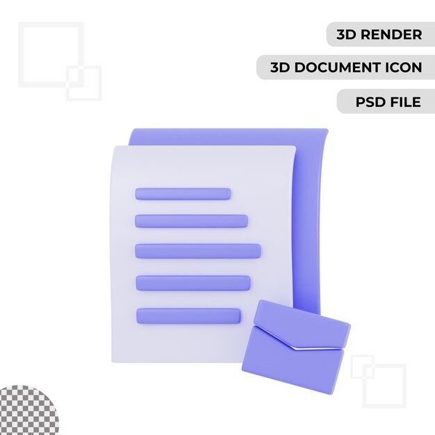 PSD icône de courrier de document 3d rendre fond transparent isolé