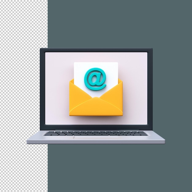 Icône de courrier électronique 3D sur l'écran de l'ordinateur portable