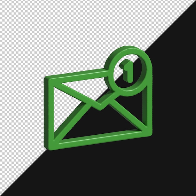 Icône de courrier électronique rendue en vert 3D avec notification