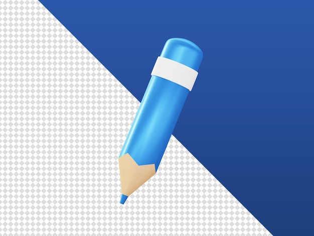 Icône de crayon bleu brillant de rendu de dessin animé 3d pour les conceptions d'annonces d'applications mobiles Web UI UX