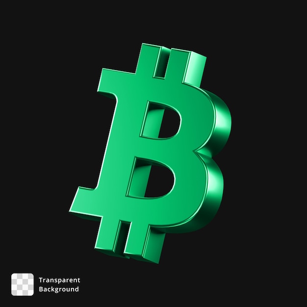 Icône de crypto-monnaie du symbole vert du Bitcoin rendu en 3D